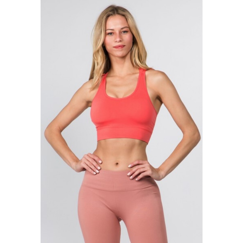 Seamless Performance Style Sports Bra Hoodie Coral - Picture 3 of 8